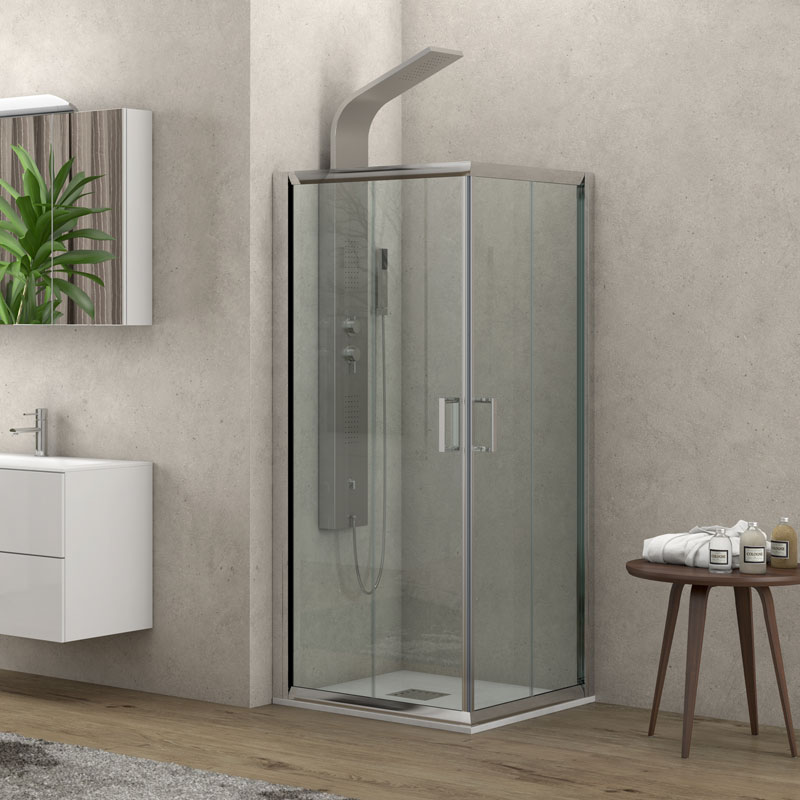 Καμπίνα Μπάνιου Mε Είσοδο Από Γωνία Με Συρόμενα Φύλλα New Flora 100 | Kρύσταλλο Διάφανο 6mm 