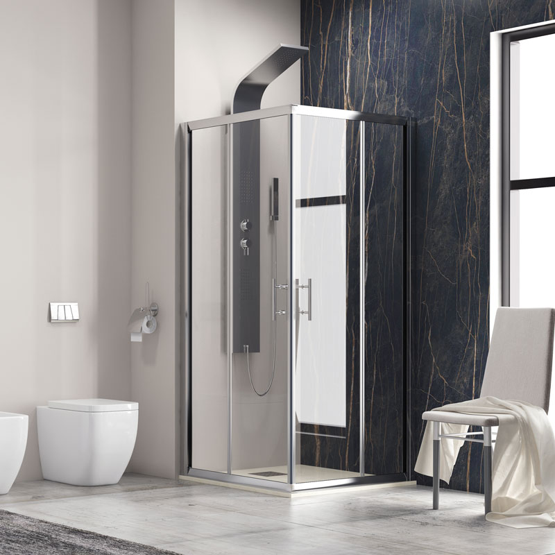 Καμπίνα Μπάνιου Mε Είσοδο Από Γωνία Με Συρόμενα Φύλλα Flora 100 | Kρύσταλλο Διάφανο 6mm 