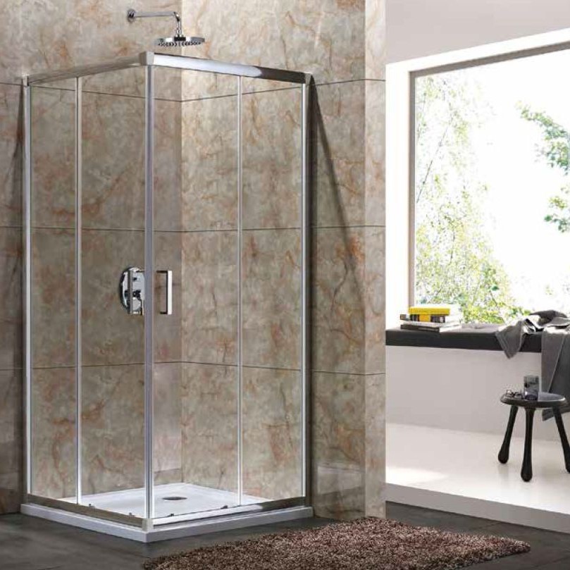 Καμπίνα Μπάνιου Mε Είσοδο Από Γωνία Με Συρόμενα Φύλλα Oia 10 | Kρύσταλλο Διάφανο 5mm 