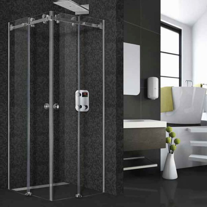 Καμπίνα Μπάνιου Mε Είσοδο Από Γωνία Με Συρόμενα Φύλλα Lora 10 | Kρύσταλλο Διάφανο 8mm 