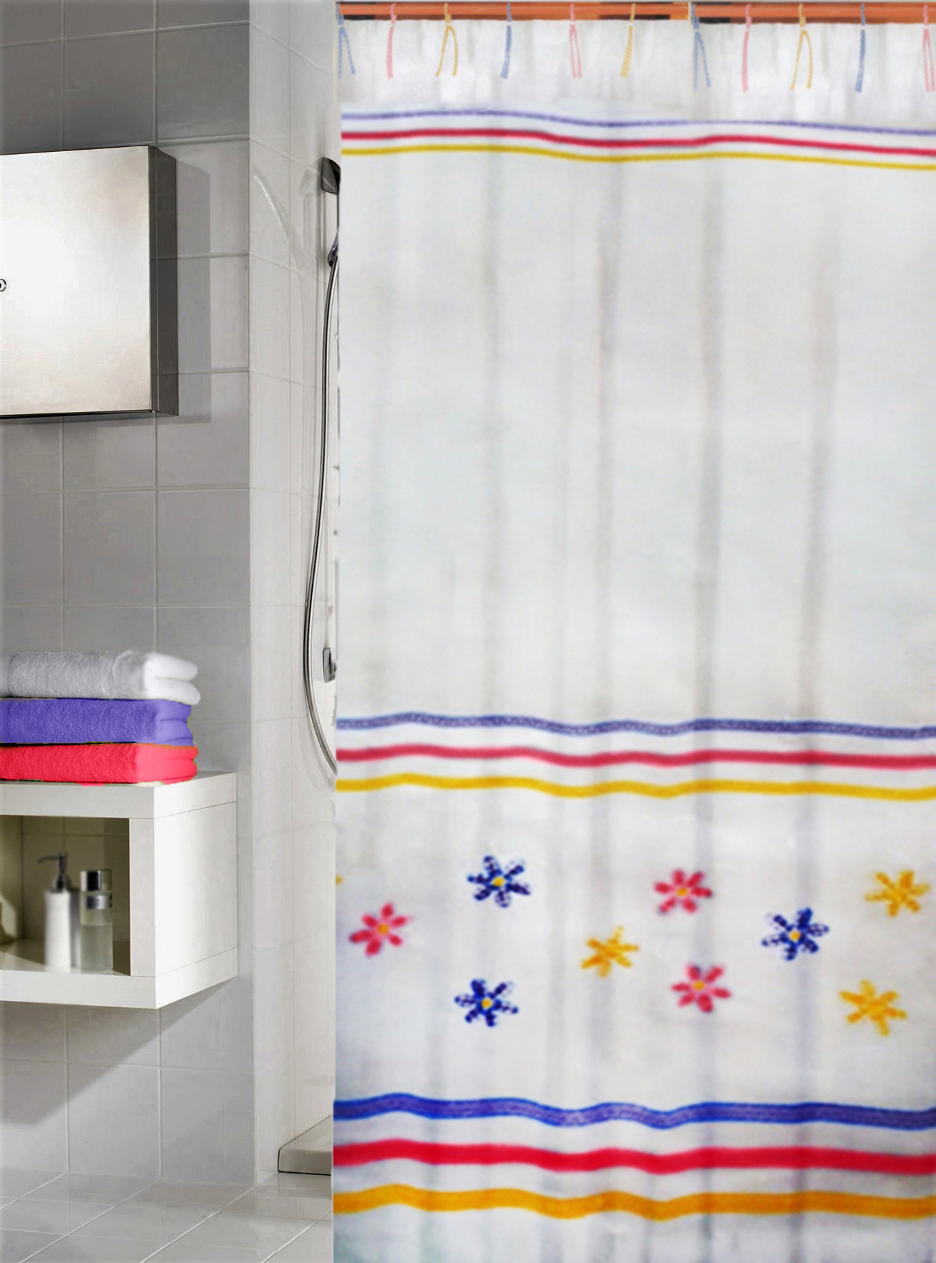 Κουρτίνα Μπάνιου Υφασμάτινη Yeni με ράντες Κορδόνια