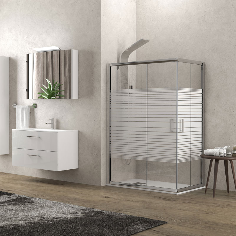 Καμπίνα Μπάνιου Mε Είσοδο Από Γωνία Με Συρόμενα Φύλλα New Flora 100 | Serigrafato 