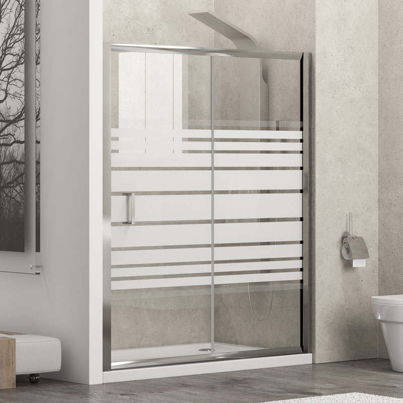 Καμπίνα Μπάνιου Τοίχο-Τοίχο Δίφυλλη Συρόμενη Moντέλο New Flora 500 | Κρύσταλλο Με Γραμμές 5.5mm