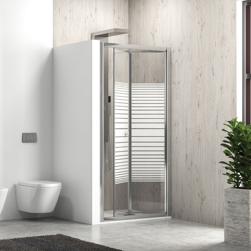 Καμπίνα Μπάνιου Τοίχο-Τοίχο Δίφυλλη Πτυσσόμενη Moντέλο M/4S | Κρύσταλλο Με Γραμμές 4mm